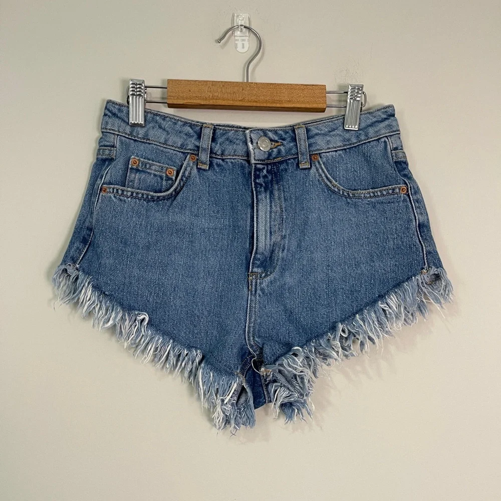 Topshop Womens Jean Shorts Size 4 Blue Kiri Denim Cut Off
